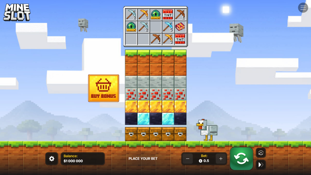 Интерфейс игры Mine Slot: сетка 5 на 7